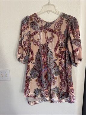 Free People Paisley Velvet Dress with Blue and Purple Accents